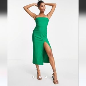 Vesper Petite cami strap midi dress with thigh slit in green